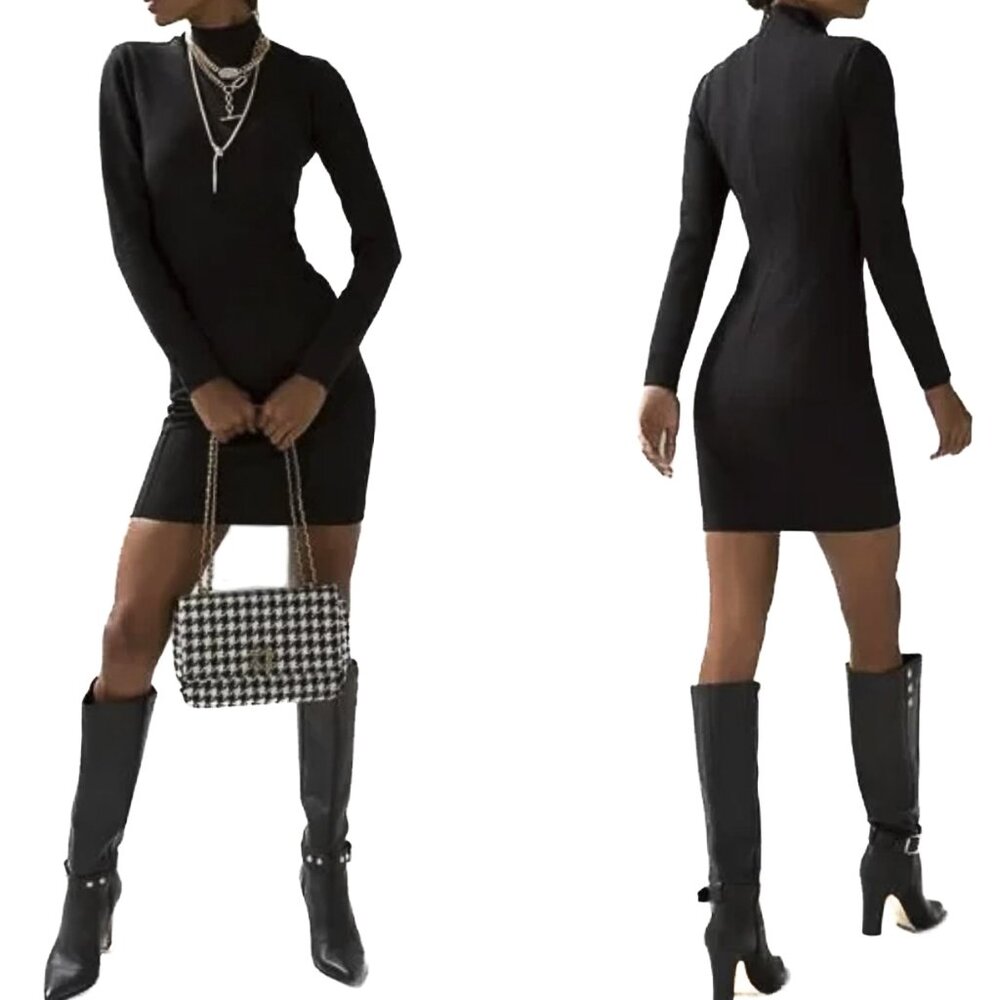 White House Black Market AURA Long Sleeve Sculpting Mini Dress Black Sz 10 - NWT - Picture 1 of 6